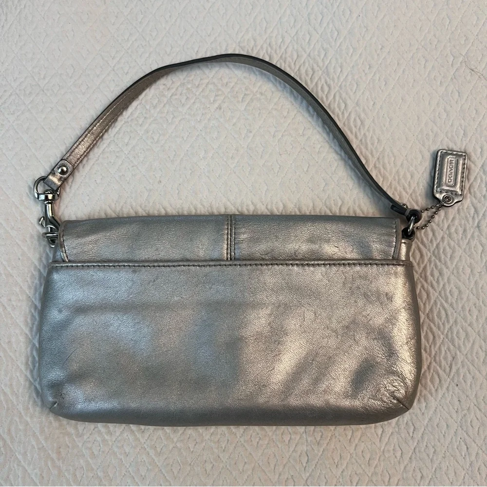 COACH Ashley Leather Wristlet Metallic Silver